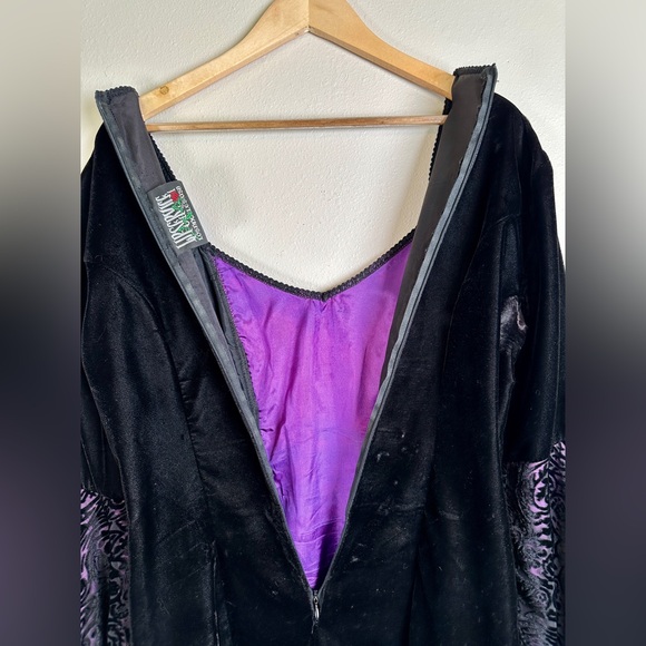 Vintage Lip Service Los Angeles Black & Purple Velvet Burnout Layer Maxi Dress L - Picture 12 of 13